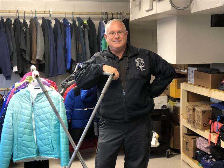 W.B. Beam Intermediate school resource officer William Vaughn organized a room at the school to make space for donated clothing, backpacks, and canned food items.